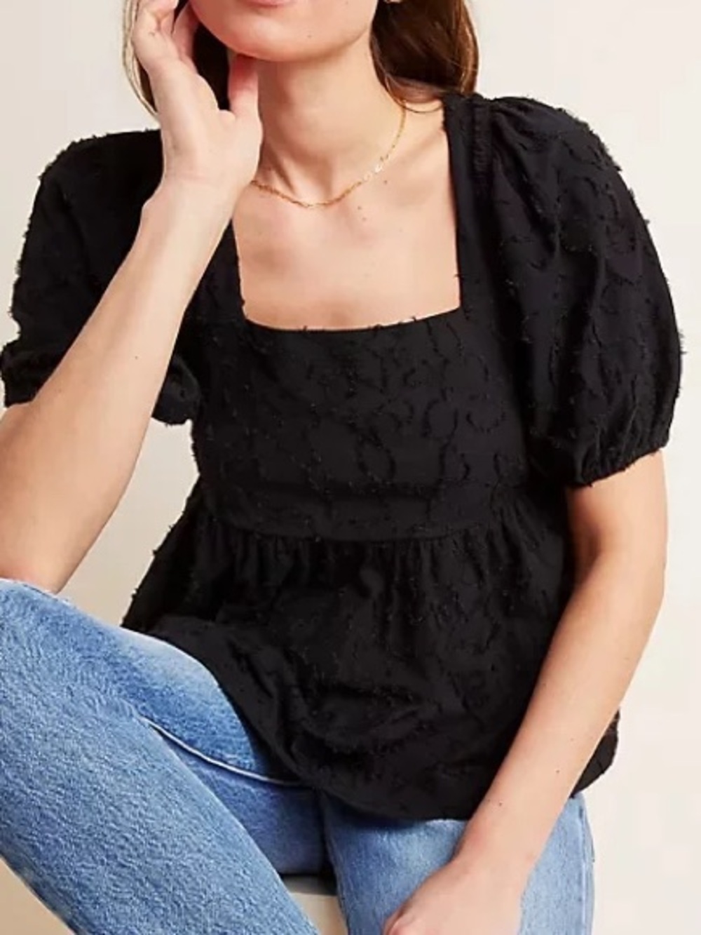 Maeve by Anthropologie Batia Textured Babydoll Top